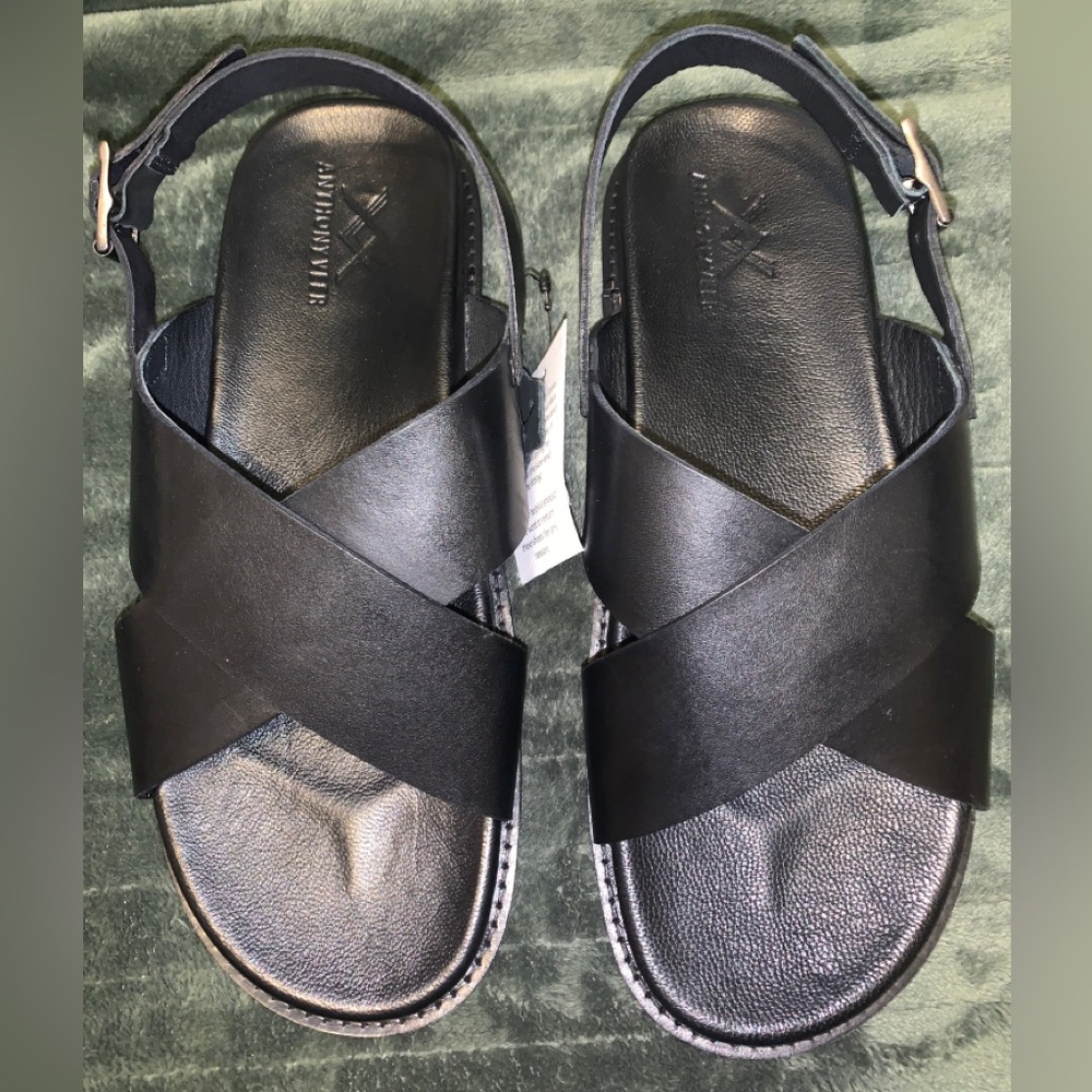 Anthony Veer Mens Cancun Cross Strap Comfort Leather Sandal